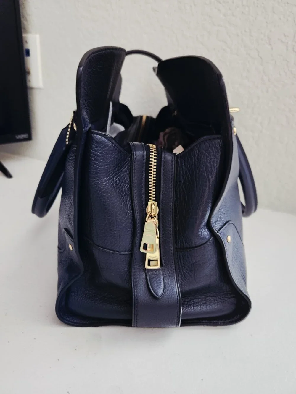 Like New Coach Mercer Midnight/ Blue Leather Shoulder Bag Tote Purse